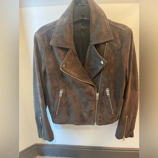 Sale! Topshop Genuine Coffee Brown Suede Moto Jacket Us6 - Image 6