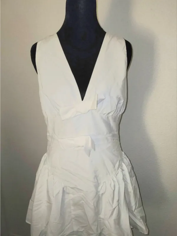 Corset Cute Bow Decor V-Neck A-Line Ruffle Mini Dress, Vacation, Date, Romantic - Image 3