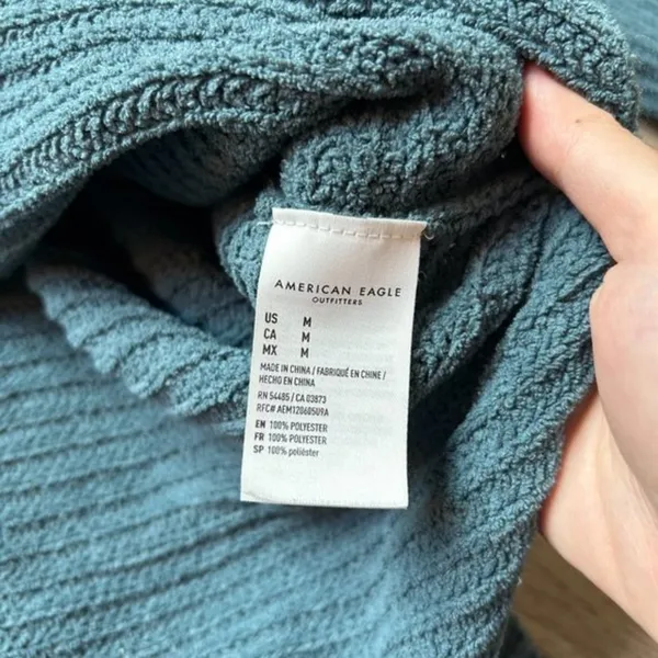 American Eagle Chenille Oversized Chunky V-Neck Sweater Teal Size M - Image 7