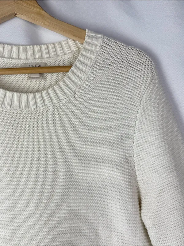 J. Crew Ivory White Classic Crewneck Cotton & Wool Blend Sweater S - Image 3
