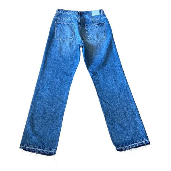 Zara Womens High Rise Wide Leg Jeans Blue Medium Wash Raw Hem Size 8 8228/221 - Image 2