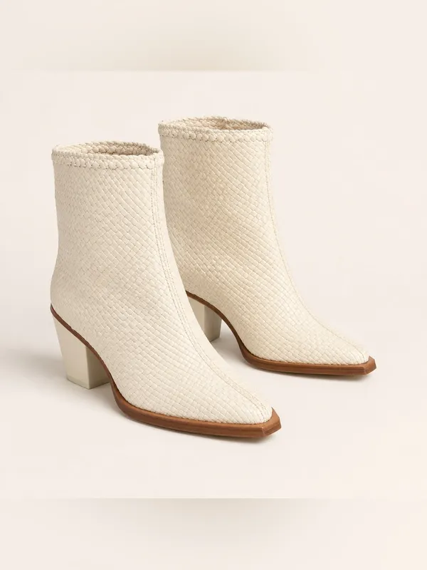 Miista Bondi Off White Woven Leather Western Ankle Boots Size US 7.5 $390 - Image 2