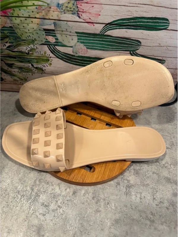 Nude slide-style fashion sandals with studded straps – Size 8 - Image 4