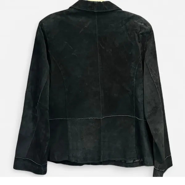 Y2K Black Suede Leather Jacket Oversized French Chic XL - Image 4