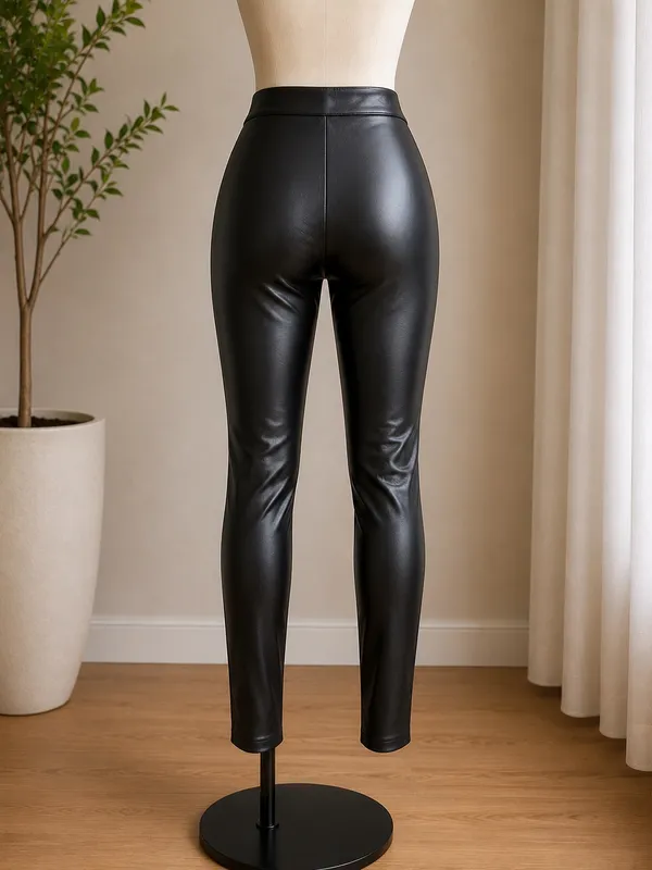 Women’s Black Faux Leather Stretch Leggings High Waist - Image 2