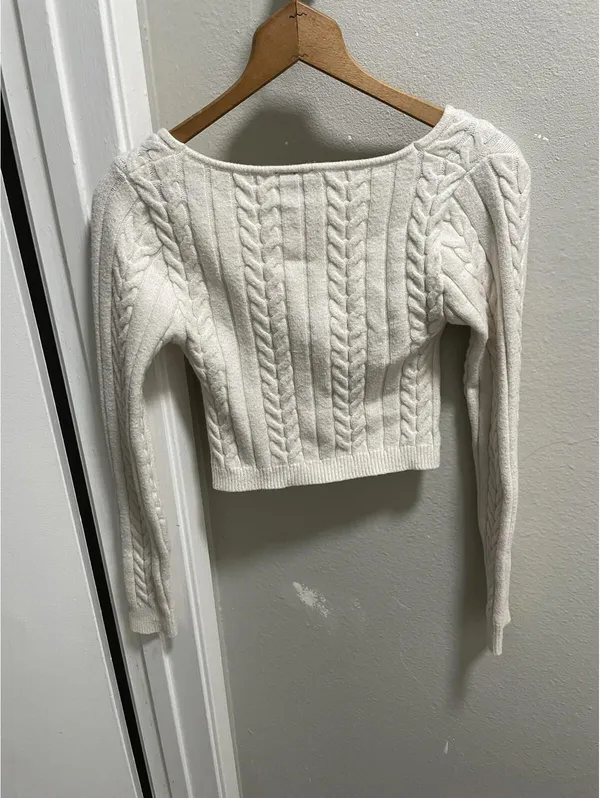 Windsor Cable Knit V Neck Long Sleeve Sleeve Ivory Size S - Image 3