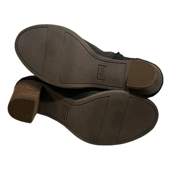 TOMS Majorca Peep Toe Booties Dark Olive Green Suede Perforated Block Heel 8M - Image 8