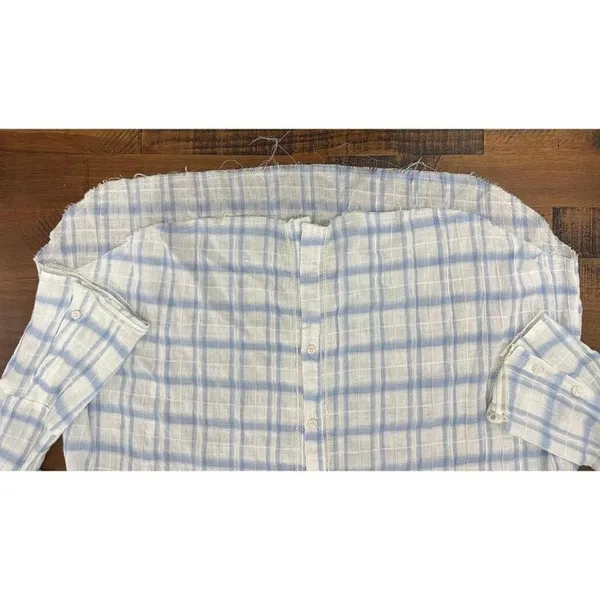 POL Clothing Frayed Ocean Blue Button Down Shirt Flared Sleeves‎ LARGE NWT - Image 2