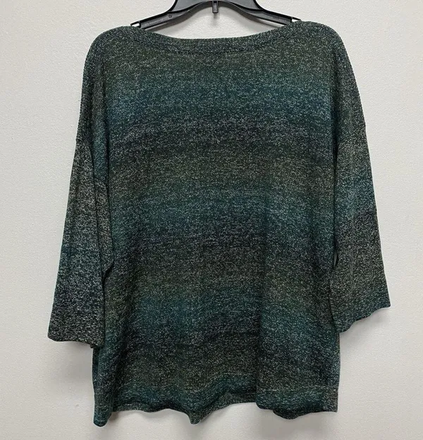 Croft & Barrow Knit Blouse Women 2X Green 3/4 Sleeve Preppy Casual Galaxy Stripe - Image 5