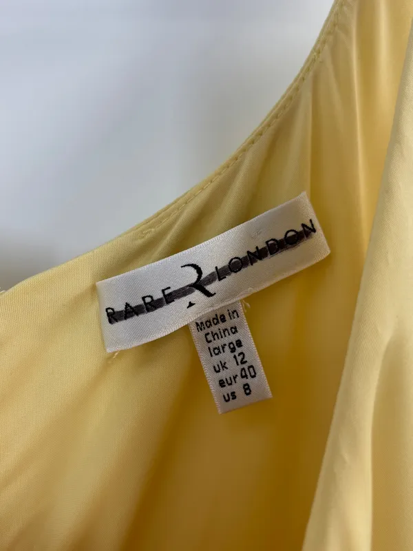 Rare London Butter Yellow Curved Drop Waist Maxi Dress - Image 6