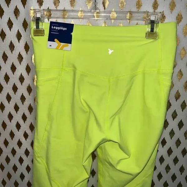 NWT Old navy ankle leggings 7/8 cut neon yellow fluorescent rave pants powersoft - Image 4