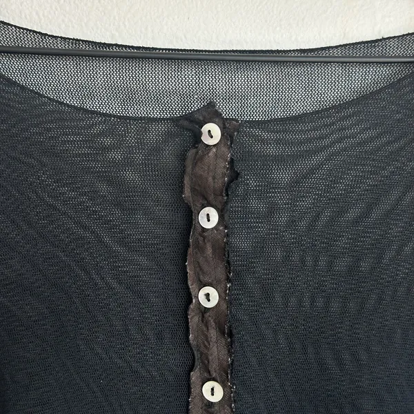 Vintage Y2K Sheer Mesh Black Cropped Cardigan Top Lettuce Hem Vamp Goth Witchy - Image 6
