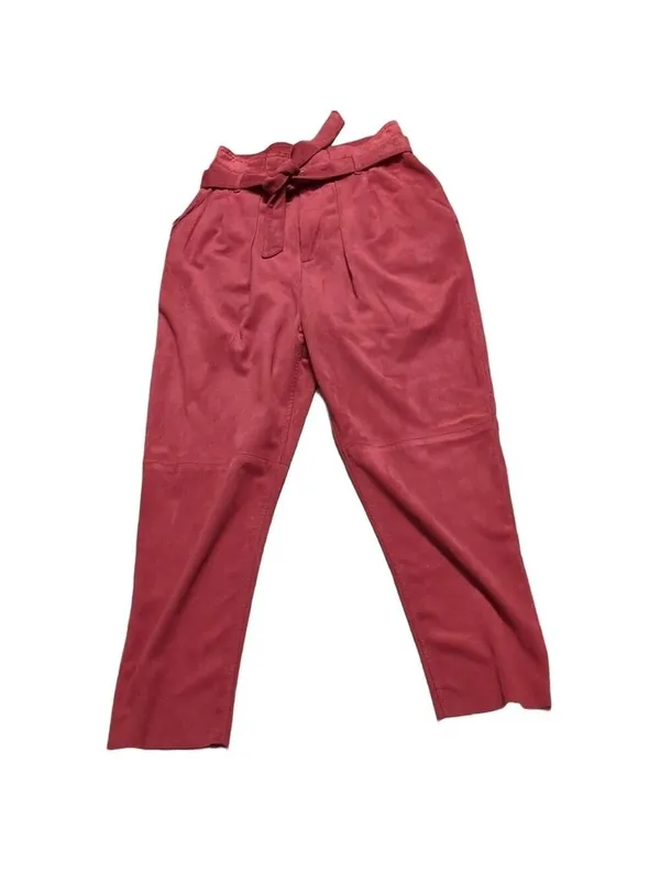 Free People Red Nightfall Vegan Suede High Rise Belted Pants Size 4 - Image 2