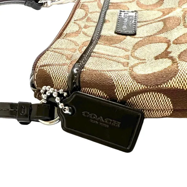 Coach Brown Tan Jacquard Canvas Monogrammed Signature Cs Zip Wristlet No F51685 - Image 4