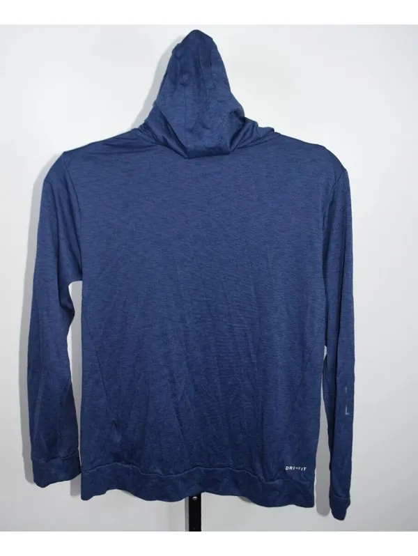 Nike Dri-Fit L Hoodie Women's Navy Blue Heathered Big Swoosh Logo Pullover - Image 3