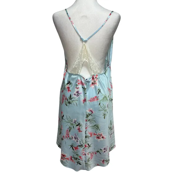 Apt 9 Slip Dress Light Blue‎ Floral Satin Lace Trim Clubwear Festival Coquette M - Image 2