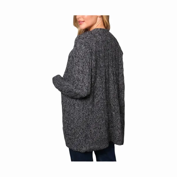 Be Fabulous Cable Knit Cardigan XS Gray Black Open Front Longline Pocket Sweater - Image 9