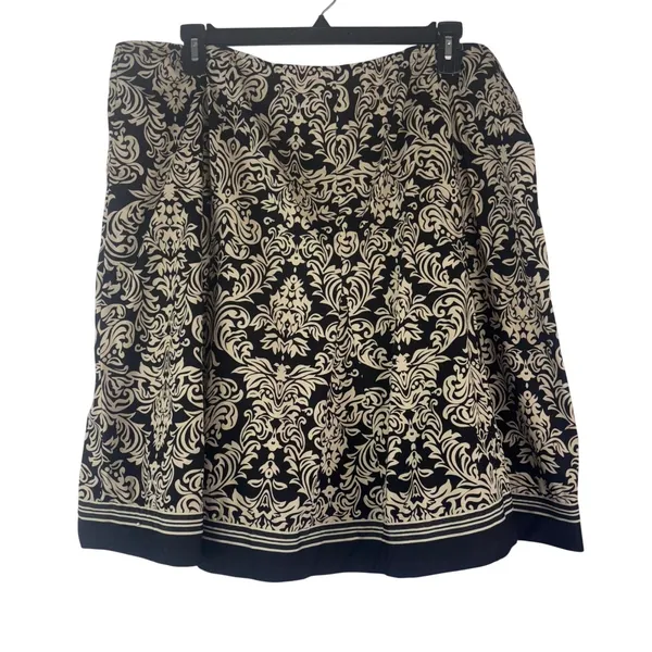 Robbie Bee Skirt 22W Plus Size Black Beige Damask Church Modest 100% Cotton Knee - Image 2