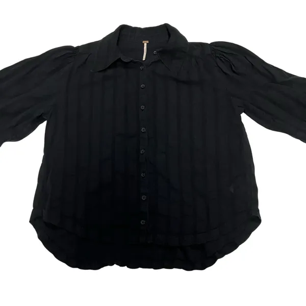 FREE PEOPLE Happy Days Puff Sleeve Cropped Blouse In Black Size Small - Image 2