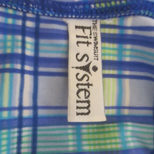 Fit System Blue and Lime Plaid Print Bikini Bottoms - Image 3