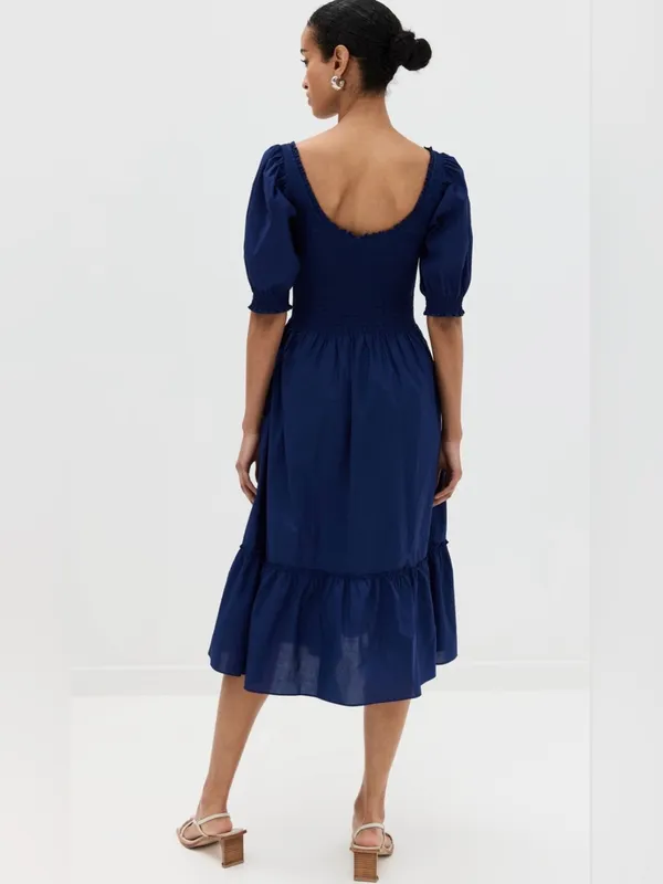 Hill House Home The Louisa Nap Dress S Navy Cottagecore Smocked Puff Sleeve NWT - Image 4