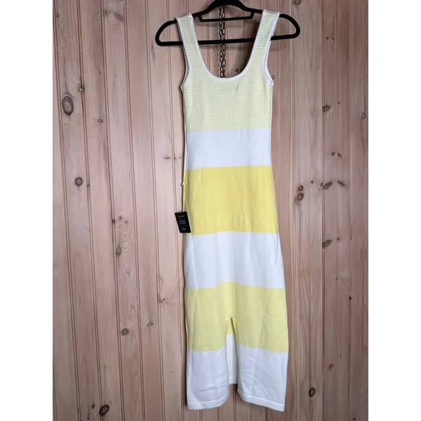 NWT Lulus Easily Gorgeous Ivory & Yellow Striped Midi Sweater Dress Casual Sz S - Image 5