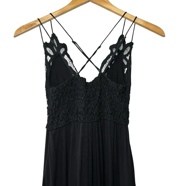 Free People One Adella Slip‎ Dress Black Lace Mini XS Boho Festival Ruffle Hem - Image 7