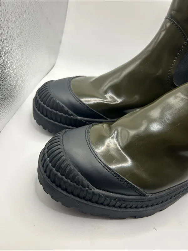 Scotch & Soda olive green leather and black combat boots Connie size 7.5 US moto - Image 3
