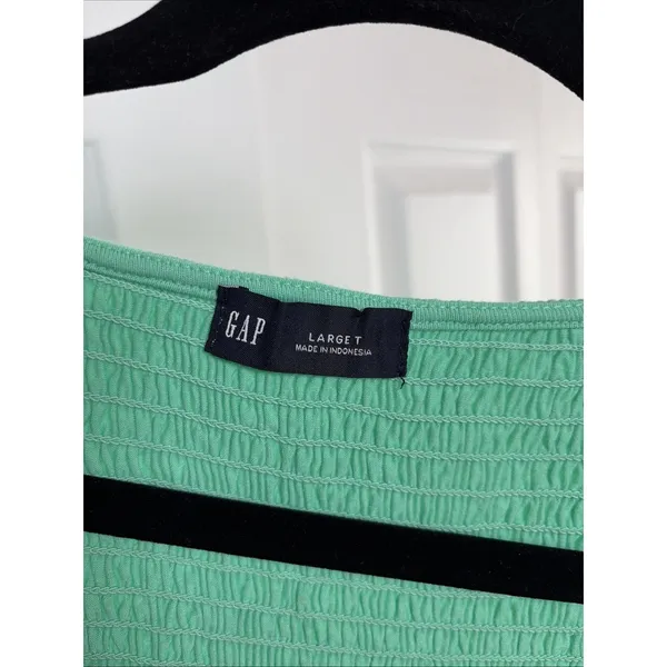Gap Smocked Button Front Top Womens Size L Tall Green Puff Sleeve Cotton Modal - Image 3