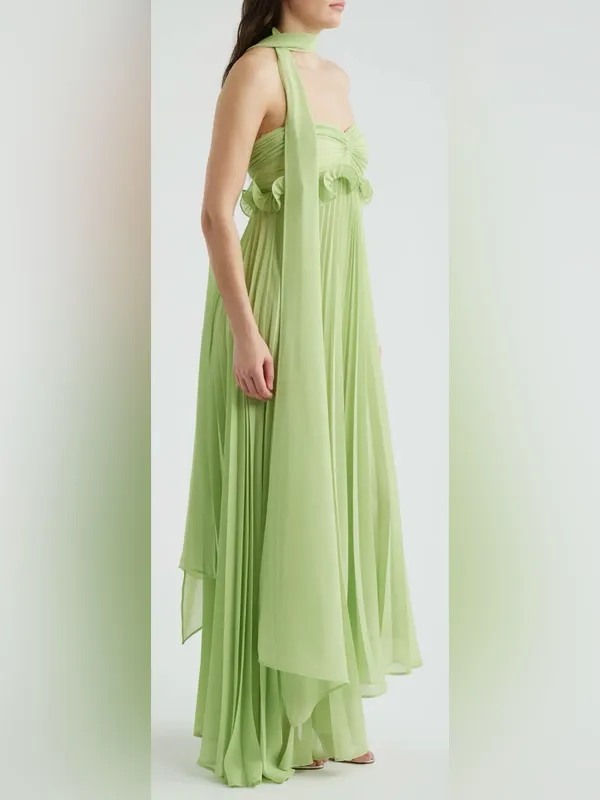 NEW DELFI COLLECTIVE Diana Pleaded Strapless Chiffon Lime Green Dress sz M - Image 3