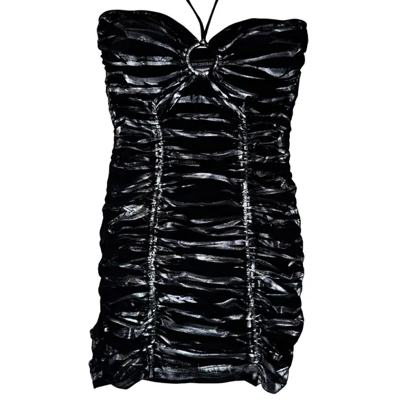 Body Central Vintage Y2K S Little Black Halter Dress Ruched Mini Going Out Cocktail USA‎ Made - Image 4