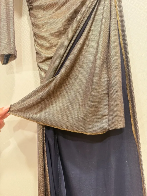 NWT Zara Metallic Bronze One Shoulder Ruched High Slit Asymmetrical Maxi Dress S - Image 10