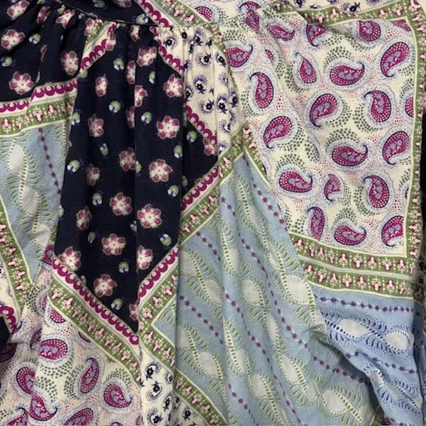 LOFT Womens L Linen Blend Patchwork Paisley Blouse Boho 3/4 Raglan Sleeve Top - Image 7