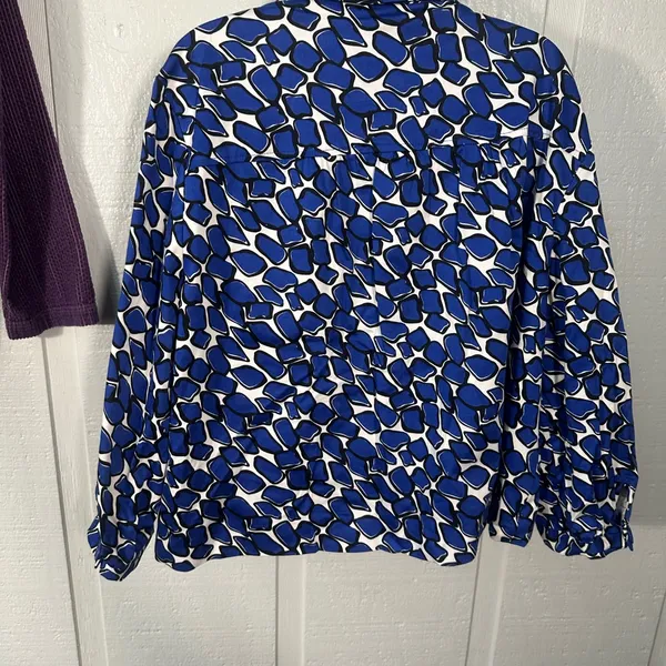 Sandro Blue and White Print Women’s Big Button  Blazer Size 1X EUC - Image 6