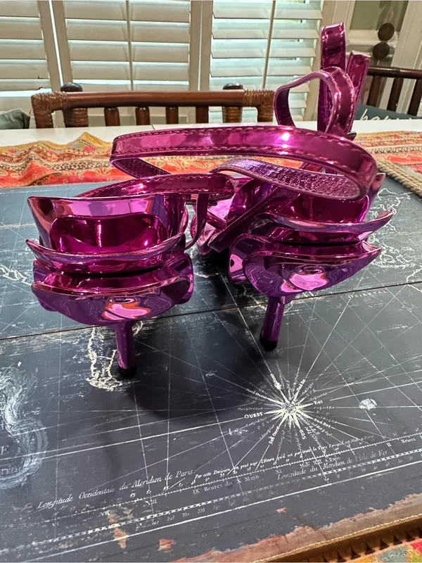 Cape Robbin Magenta Metallic 3D Floral Stiletto Sandals – Size 7.5 - Image 5