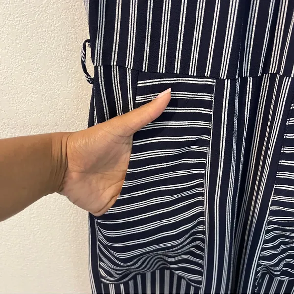 Monteau Crepe Blue &‎ White Striped Flutter Sleeve Jumpsuit Size S - Image 5