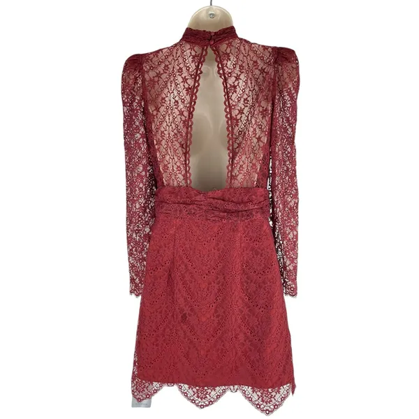Saylor Celia Puff Shoulder Lace Mini Dress Russet Orange Size XS - Image 8