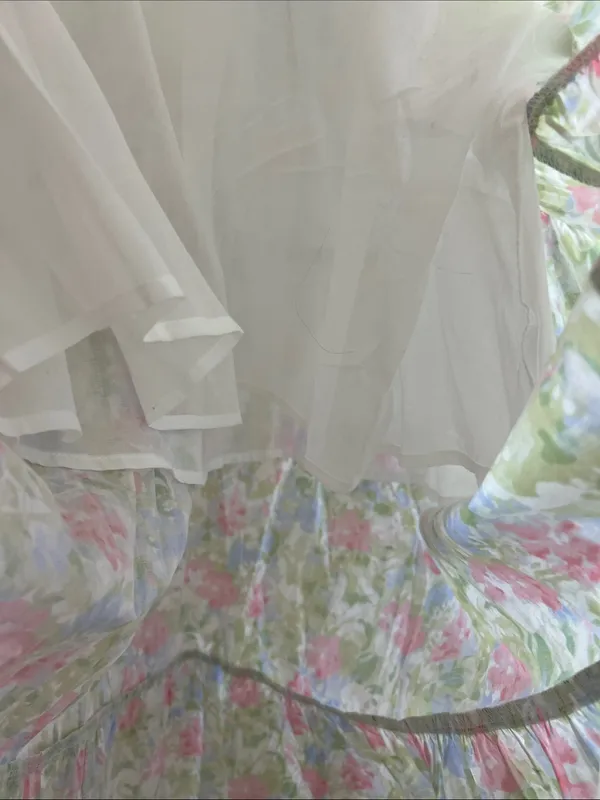 Floral Smocked Tiered Midi Dress Pink Blue Green Print Large - Image 13