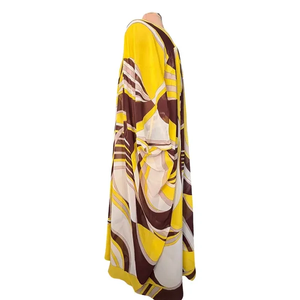 Zara Retro 70s Abstract Kaftan Dress Boho Caftan Oversized Maxi Resort Lounge - Image 5