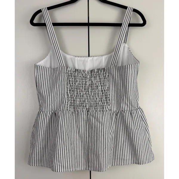 WAYF‎ Striped Peplum Camisole Top Black White Linen Blend Button Front Large NWT - Image 2