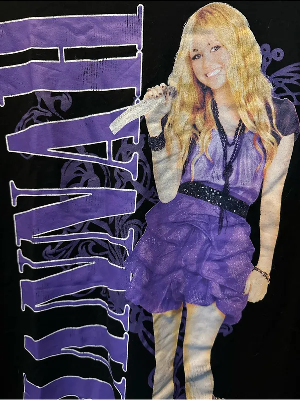 Disney Hannah Montana Mile Cyrus Black and Purple Graphic Tee Shirt for Y2K - Image 2