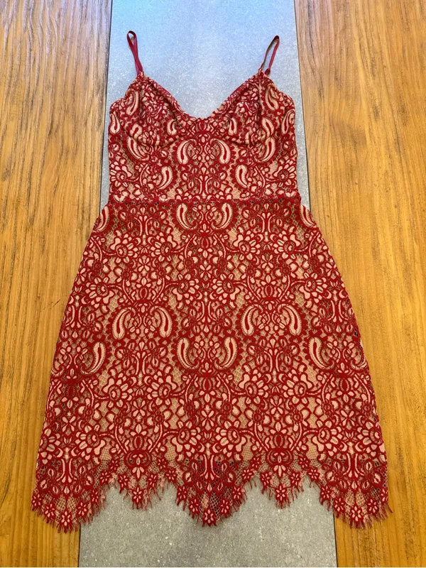 For Love & Lemons Vika Paisley Lace Mini Dress Rust Size Small - Image 6