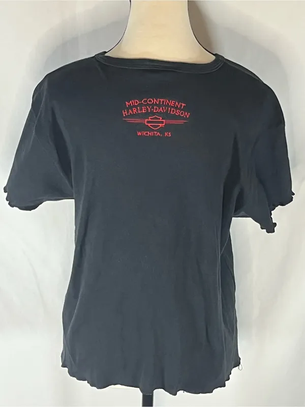 Harley-Davidson Mid-Continent Wichita KS Black Flame Women’s Graphic T-Shirt XL - Image 4