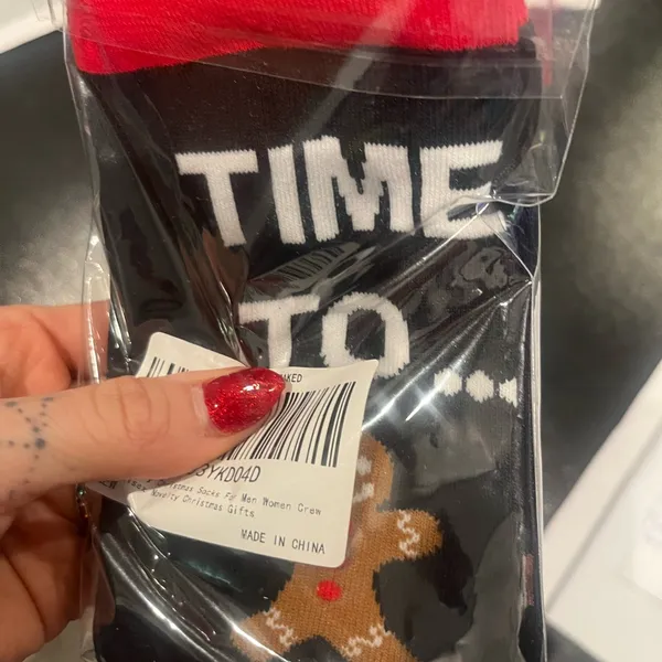 NWT‎ Funny Red and Black Time to Get Baked Unisex Holiday Gingerbread Socks - Image 3