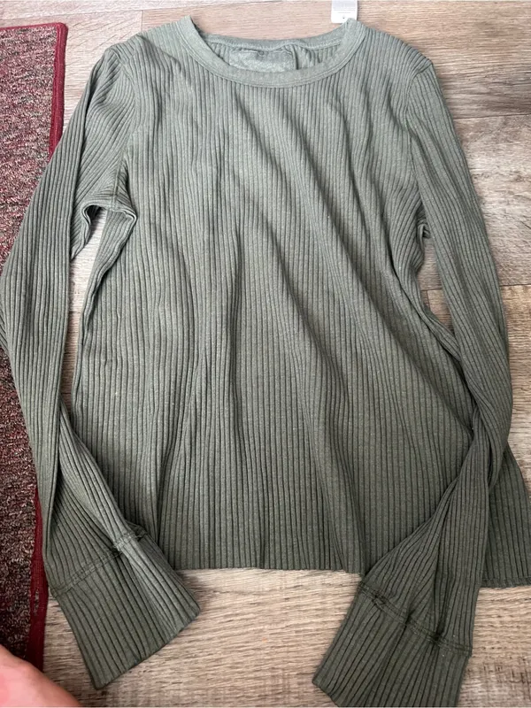 NWT aerie Ribbed Long-Sleeve Crewneck Top - Olive - Image 7