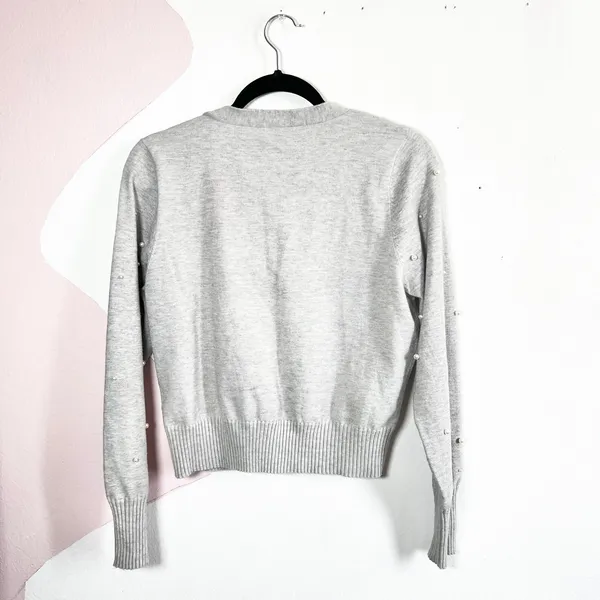 GRAY PEARL CARDIGAN SWEATER BUTTON DOWN‎ PREPPY LARGE - Image 2