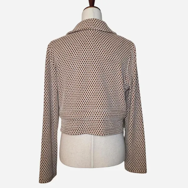 Maeve Anthropologie Brown & White Geometric Knit Cropped Blazer - Image 9