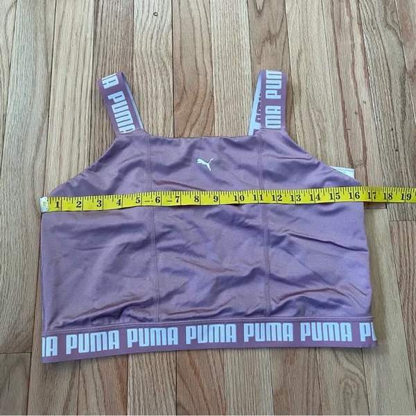 Puma Crop Top Womens Large Pink White Spell Out Logo Training Strong Gym Pilates - Image 4