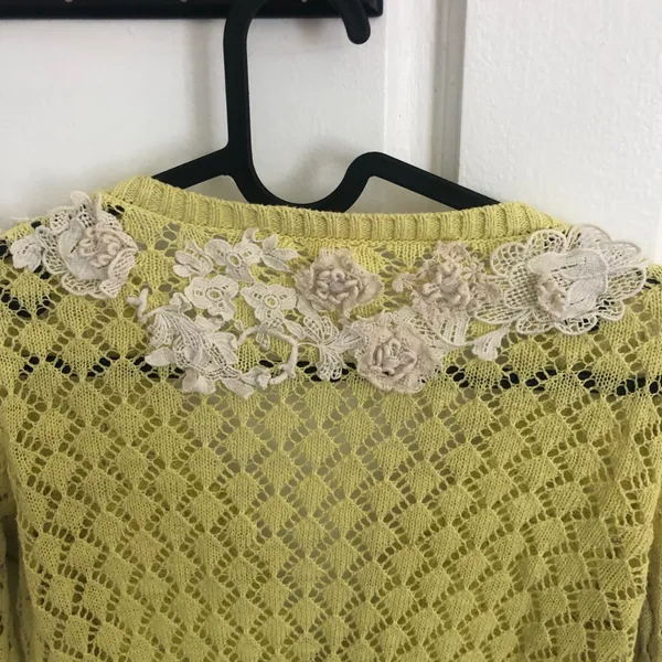 Anthropologie Sparrow Valance Lace Knit Cardigan Lime Yellow Size M Rare - Image 10