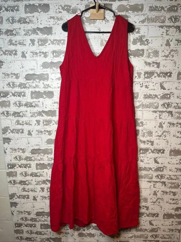 Quince | women gauzy coral red dress long - Image 6
